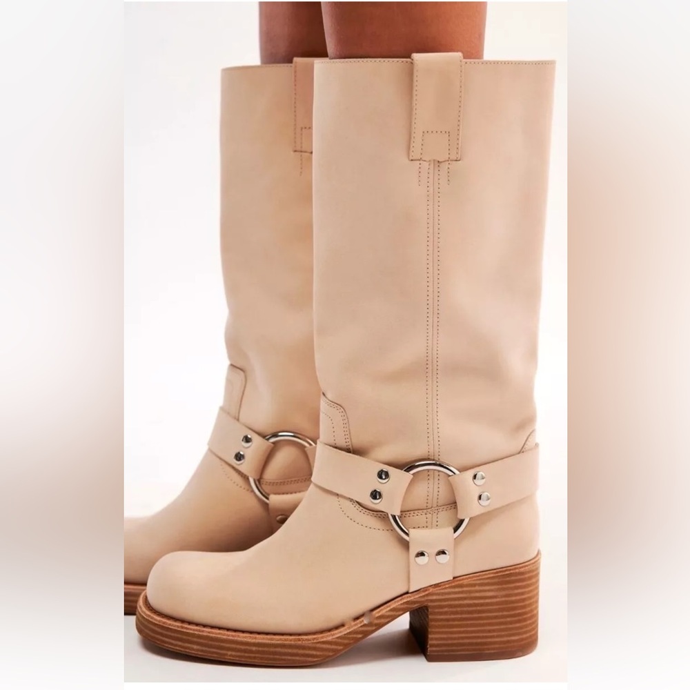 Free People Jeffrey Campbell Kira Reflection Boot Harness Ivory Nubuck Leather - Picture 1 of 10
